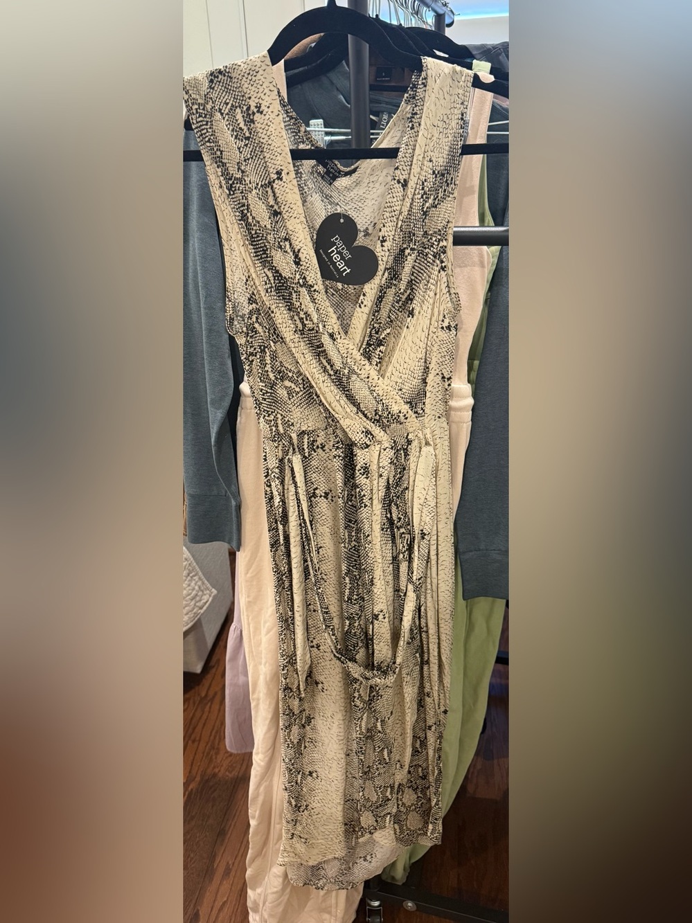 Paper Heart Women's Snake Print Wrap Dress in Cream and Black